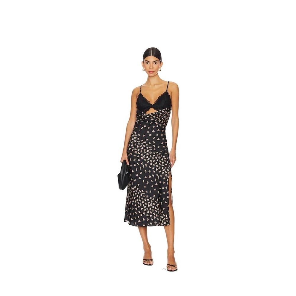 Free People Black Floral Midi Slip Dress